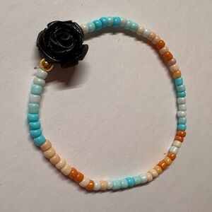 Handmade Beaded Bracelet with Black Rose Accent 🥀
